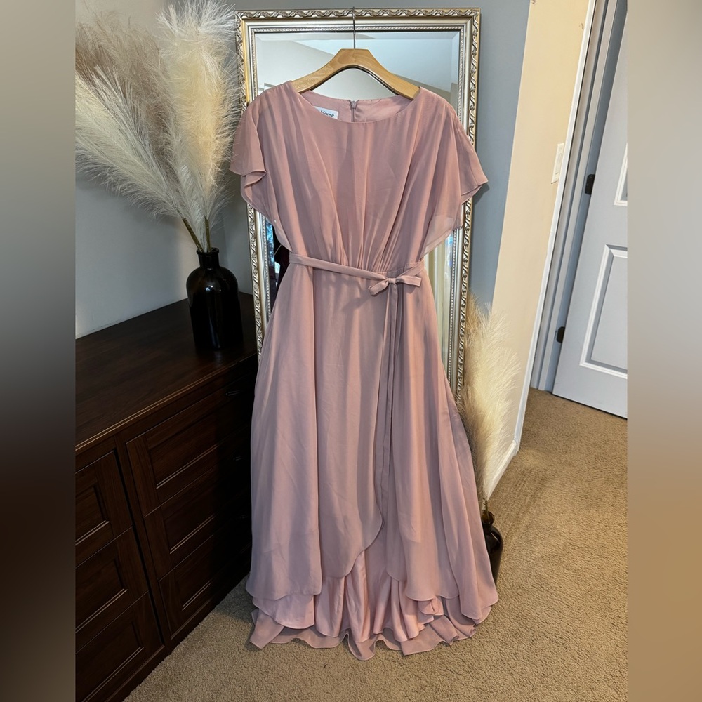 Dusty Rose A-Line Scoop Asymmetrical Bridesmaid Dress with Ruffle – Size 18